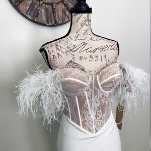 Sexy lace corset and velvet corset feather wedding, reception engagement or prom